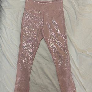 Zyia light pink metallic leopard print leggings size 6/8.